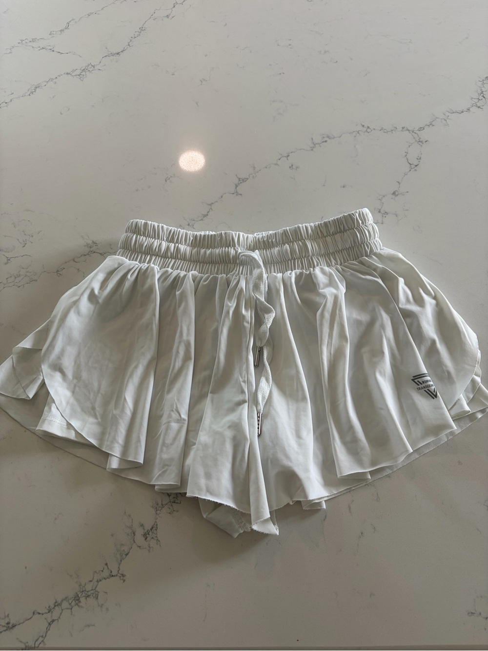 White Athletic Ruffle Shorts with Built-In Spandex - Women’s Small